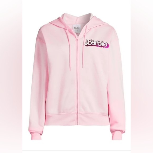 Barbie Matching 2 piece Jogger Set  Baby Pink & Fushia Pink Metallic Logo NWOT - Picture 4 of 10